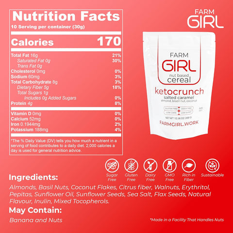 Farm Girl Breakfast Nut Based Cereal Ketocrunch Salted Caramel 300g - Nutrition Facts