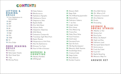 First Grade Activity Book: Dinosaurs Table of Contents