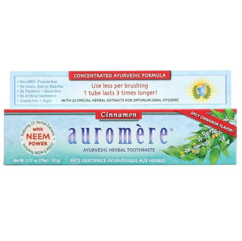Expires April 2024 Clearance Flora Health AUROMÈRE Ayurvedic Herbal Toothpaste 75mL - Cinnamon - YesWellness.com