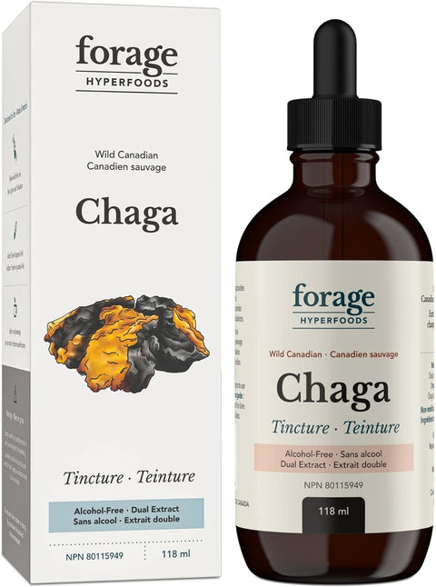 Expires June 2024 Clearance Forage Hyperfoods Chaga Tincture Alcohol Free 118mL - YesWellness.com