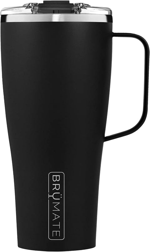 Brumate Toddy XL 32oz matte black insulated stainless steel coffee travel mug with handle and leakproof lid.