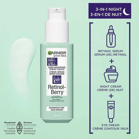 Garnier Green Labs Retinol-Berry Smoothing 3-in-1 Night Serum Cream 50mL