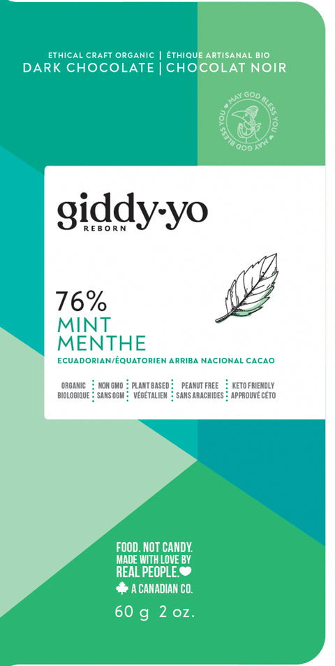 Expires June 2024 Clearance Giddy YoYo Mint 76% Certified Organic Dark Chocolate Bars - YesWellness.com