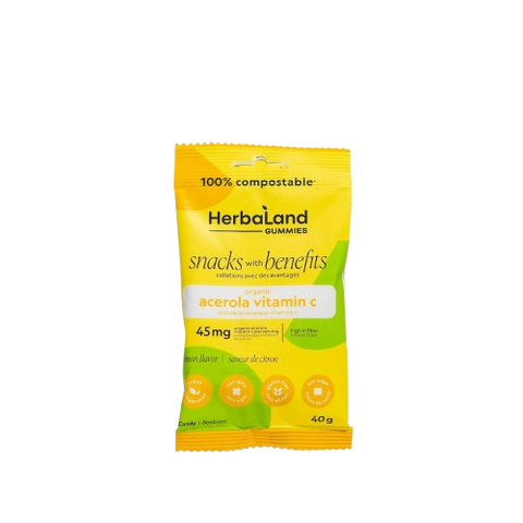 Expires March 2026 Clearance Herbaland Snack with Benefits Organic Acerola Vitamin C Gummies Pouch 40g