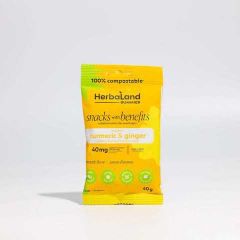 Expires January 2026 Clearance Herbaland Snack with Benefits Organic Turmeric & Ginger Gummies Pouch 40g