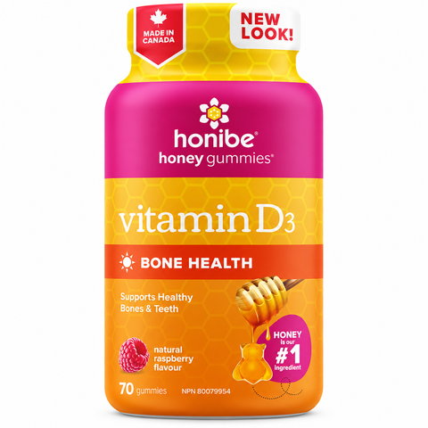 Honibe Vitamin D3 Honey Gummies 70 Count | Natural Raspberry Vitamin D Supplement - Yeswellness.com