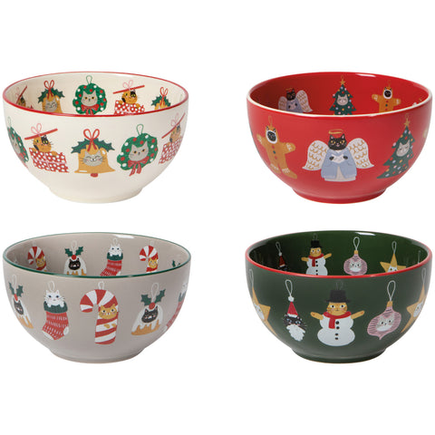 Danica Jubilee Bauble Cats Christmas Bowls Set of 4 - Assorted
