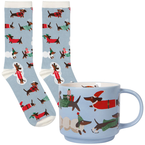 Danica Jubilee Dashing Dachshunds Christmas Mug and Socks Set