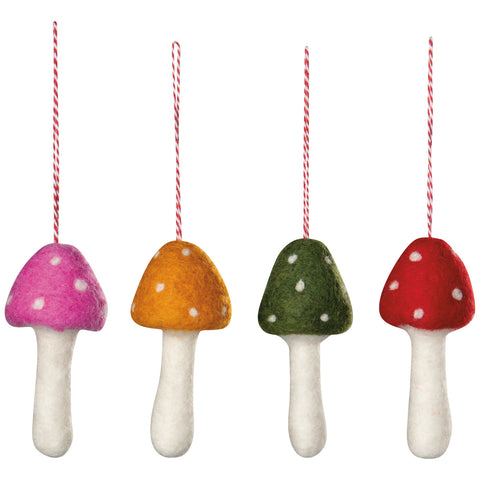 Danica Jubilee Toadstool Felt Christmas Tree Ornaments - 4 Assorted Styles