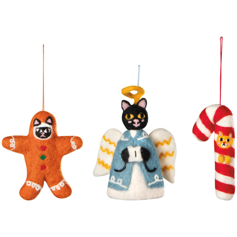 Danica Jubilee Bauble Cats Felt Christmas Tree Ornaments - 3 Assorted Styles