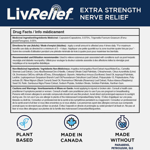 LivRelief Extra Strength Nerve Pain Relief Cream Drug Facts