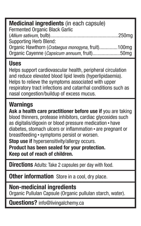 Living Alchemy BLACK GARLIC ALIVE Heart & Cardiovascular Support 60 Capsules Product Facts