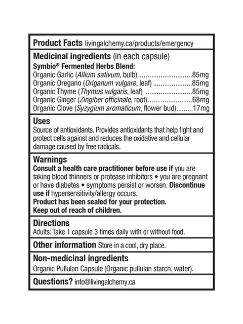 Living Alchemy DEFENSE EMERGENCY Advanced Immune Support 30 Capsules Product Facts