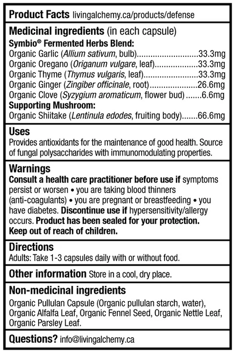 Living Alchemy DEFENSE Immune Support Product Facts