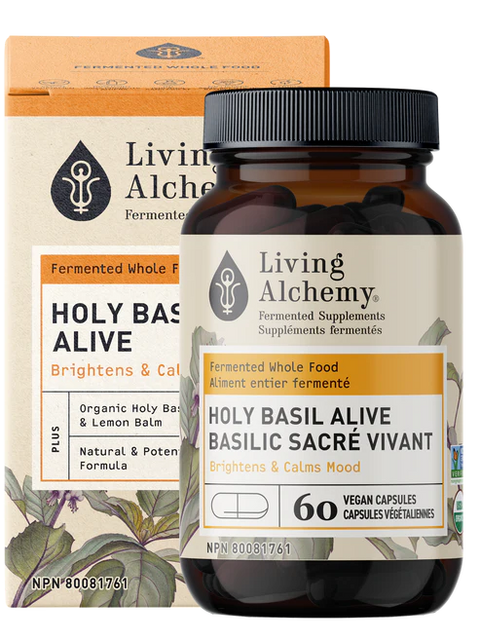 Living Alchemy HOLY BASIL ALIVE Brightens & Calms Mood 60 Capsules Bottle with Box