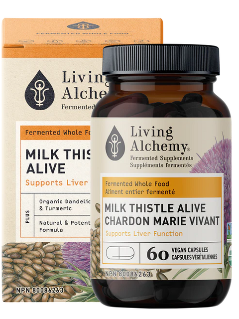 Living Alchemy MILK THISTLE ALIVE Supports Liver Function 60 Capsules Box With Bottle