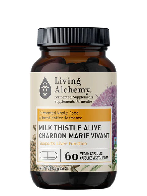 Living Alchemy MILK THISTLE ALIVE Supports Liver Function 60 Capsules Bottle Front Label