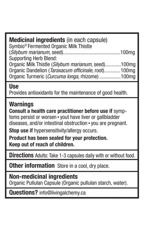 Living Alchemy MILK THISTLE ALIVE Supports Liver Function Product Facts