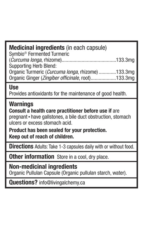 Living Alchemy TURMERIC ALIVE Inflammation Support Product Facts