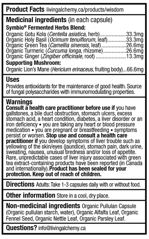 Living Alchemy WISDOM Cognitive Support Product Facts