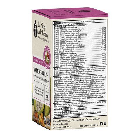 Living Alchemy WOMEN’S DAILY+ Energy, Immune & Ageing Support 60 Capsules Product Facts