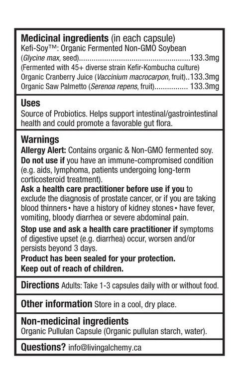 Living Alchemy Your Flora® Probiotic MAN Digestive Prostate & UT Balance Product Facts
