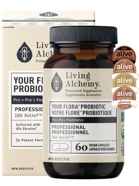 Living Alchemy Your Flora® Probiotic PROFESSIONAL IBD Relief™ 60 Capsules Bottle with Box