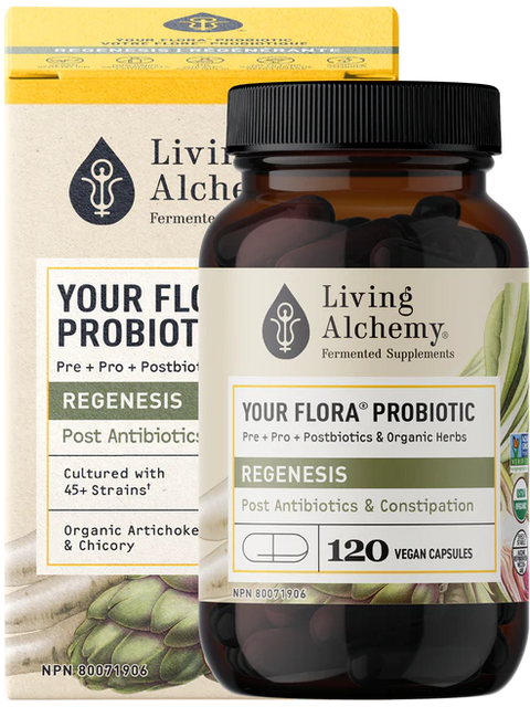 Living Alchemy Your Flora® Probiotic REGENESIS Slow Transit & Post Antibiotics 120 Capsules Bottle With Box