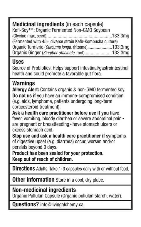 Living Alchemy Your Flora® Probiotic SOOTHE Digestive Fire Product Facts