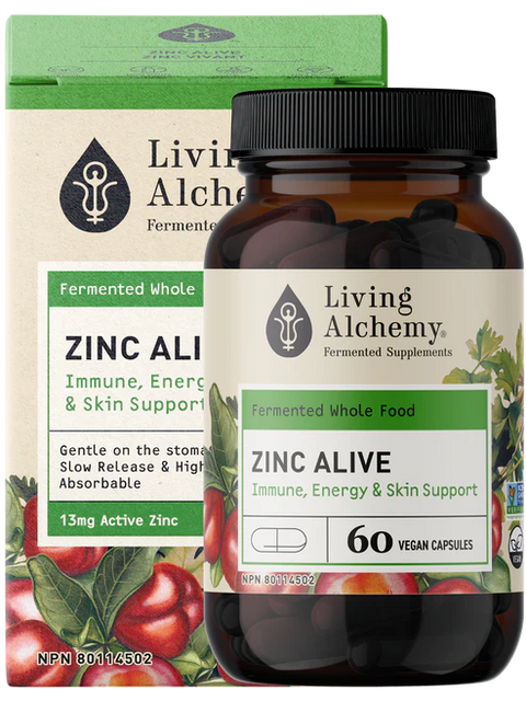 Living Alchemy ZINC ALIVE Immune Energy & Skin Support 60 Capsules Bottle With Box