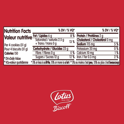 Lotus Biscoff Original Caramelised Biscuit Cookies - Nutrition Facts