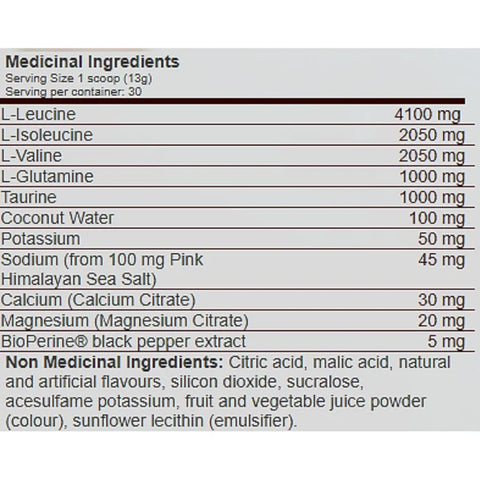 Mammoth BCAA 396g (30 Servings) nutrition facts