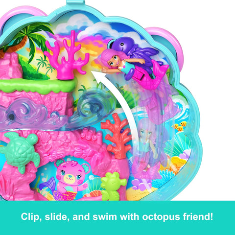 Mattel Polly Pocket Glitter Island Compact Mermaid Doll & Ocean-Themed Accessories