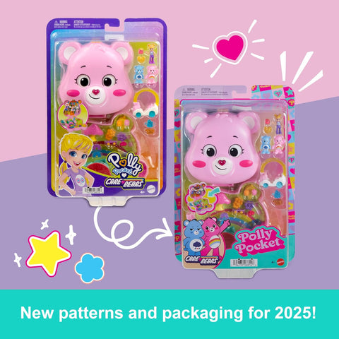 Mattel Polly Pocket Care Bears Themed Compact – Mini Doll Playset with Vehicle