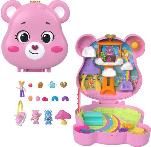 Mattel Polly Pocket Care Bears Themed Compact – Mini Doll Playset with Vehicle