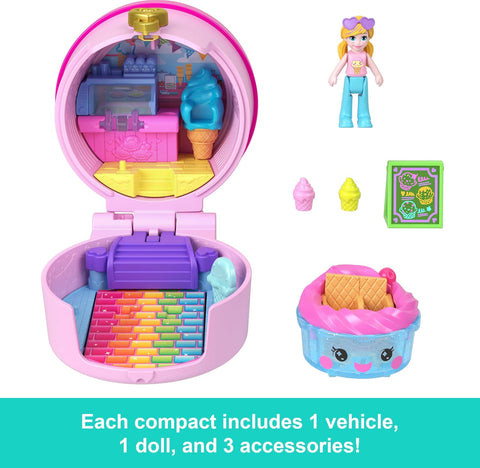 Mattel Polly Pocket Tiny Takeout Compacts Surprise Doll & Vehicle Set