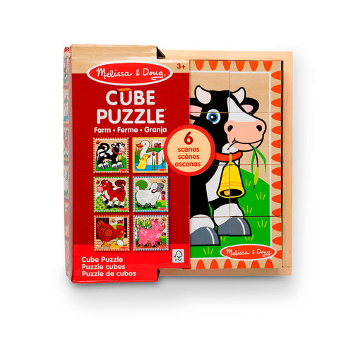 Melissa & Doug 6-in-1 Wooden Cube Puzzle 16 pieces - Farm