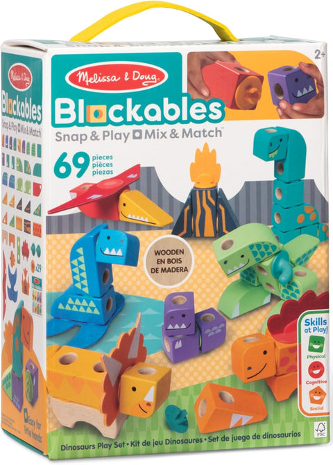 Melissa & Doug Blockables Dinosaur Wooden 69-Piece Play Set