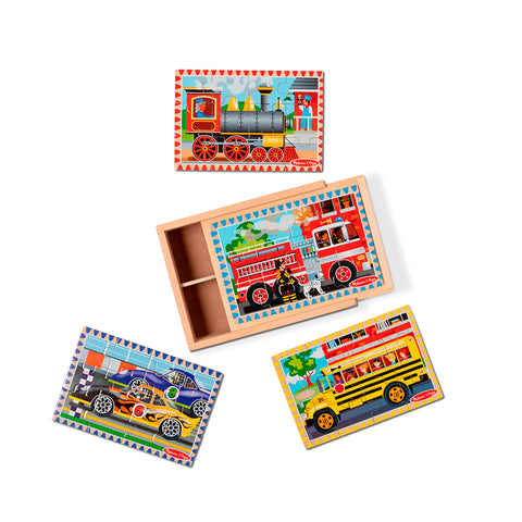 Melissa & Doug Wooden Jigsaw Puzzles in a Box - Vehicles 4x12 Pieces