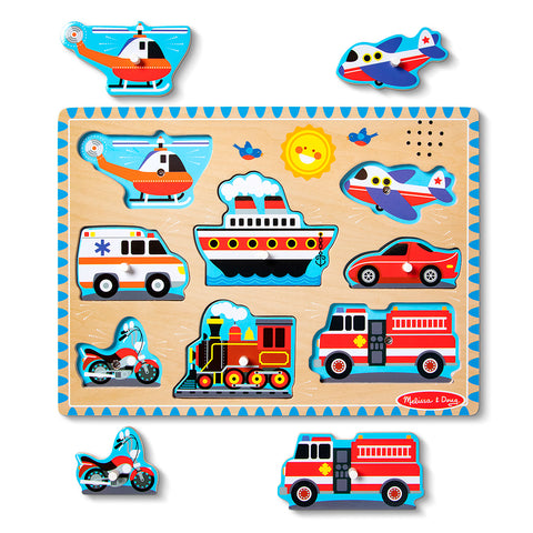 Melissa & Doug Wooden Sound Puzzle 8-Piece - Vehicles