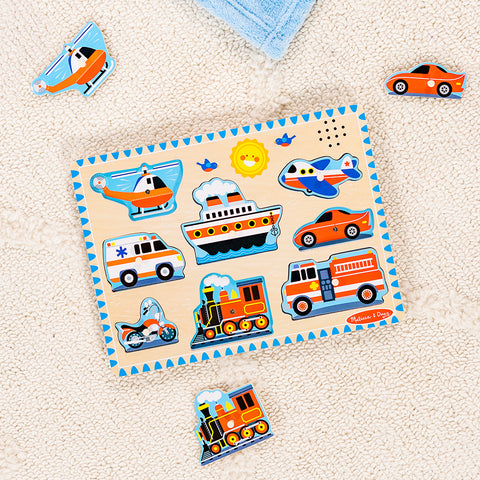 Melissa & Doug Wooden Sound Puzzle 8-Piece - Vehicles