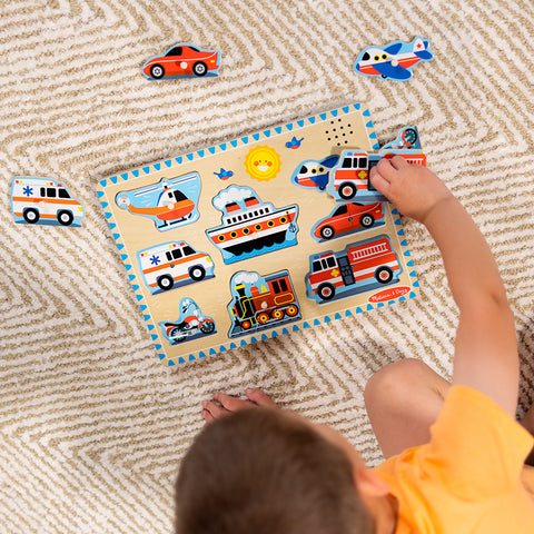 Melissa & Doug Wooden Sound Puzzle 8-Piece - Vehicles