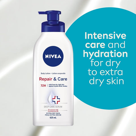 NIVEA Repair and Care 72-Hour Moisturizing Body Lotion for Extra Dry Skin 625mL