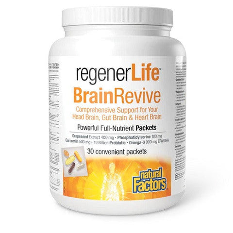 Expires April 2024 Clearance Natural Factors RegenerLife BrainRevive 30 Convenient Packets - YesWellness.com