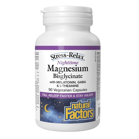 Natural Factors Stress-Relax Nighttime Magnesium Bisglycinate 90 Veg Capsules - YesWellness.com