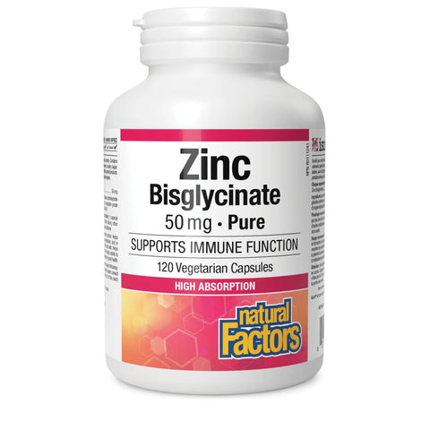 Natural Factors Zinc Bisglycinate 120 Vegetarian Capsules - YesWellness.com