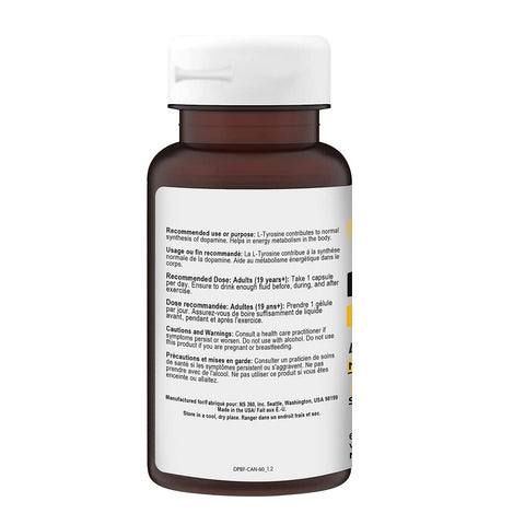 Natural Stacks Dopamine Brain Food With L-Tyrosine 60 Capsules - Back Label