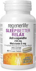 Natural Factors Regenerlife Sleep Better Relax 60 Tri-Layer Tablets