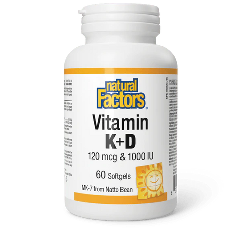 Natural Factors Vitamin K & D 120mcg & 1000IU Softgels (Various Sizes)