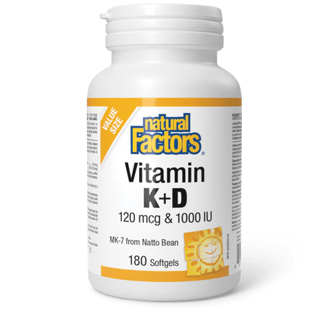 Natural Factors Vitamin K & D 120mcg & 1000IU Softgels (Various Sizes)